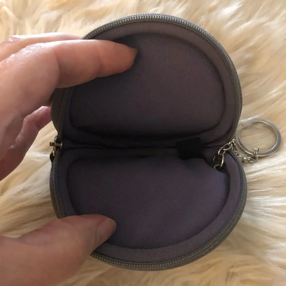 Coach silver metallic round zip coin pouch key ring bag charm